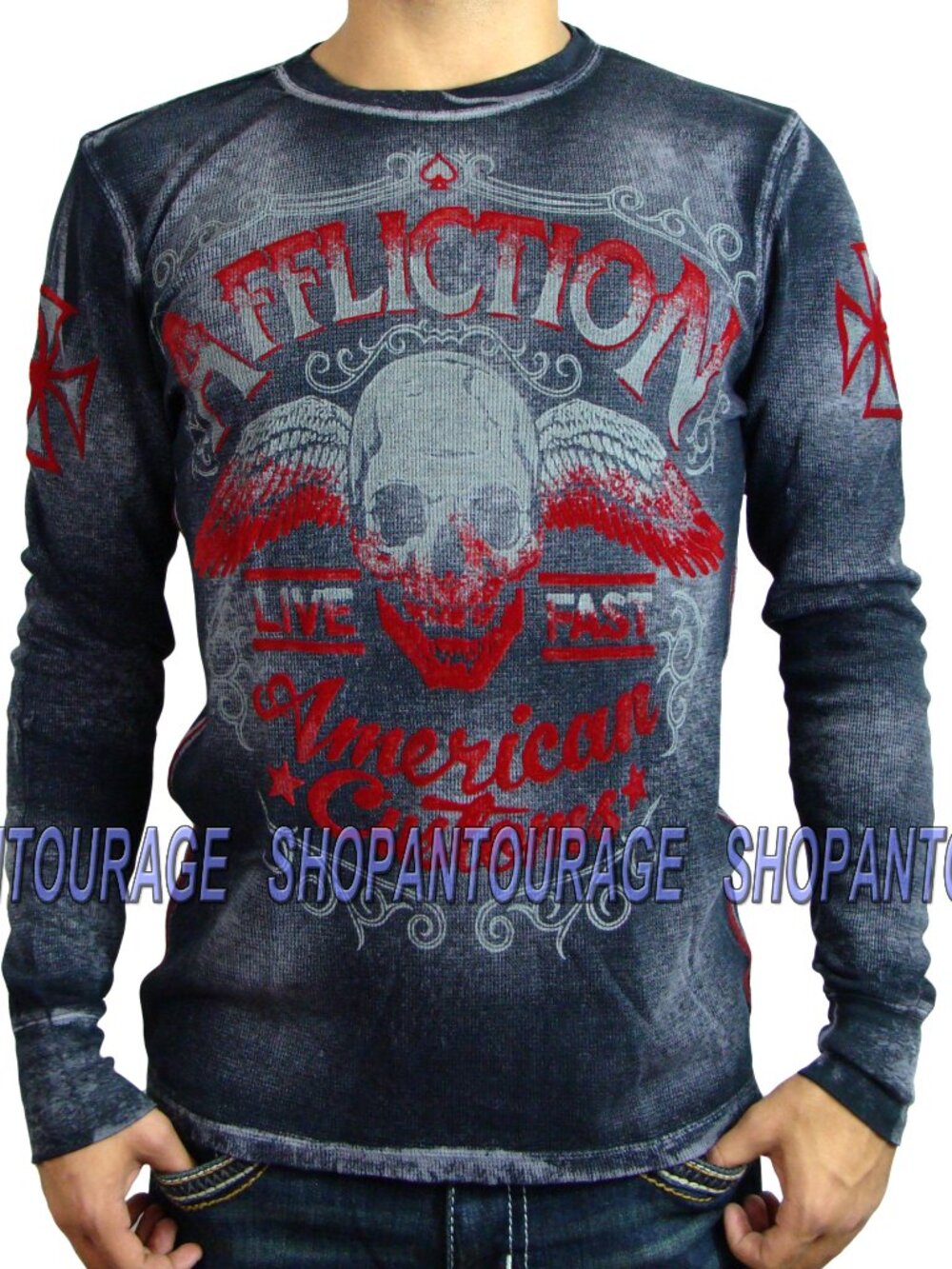 Affliction AC Checkpoint A11877 New Long Sleeve Charcoal Thermal T-shirt For Men